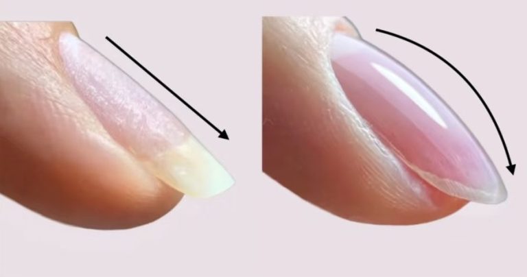 Comparison of a natural nail and a polished nail with a curved tip.